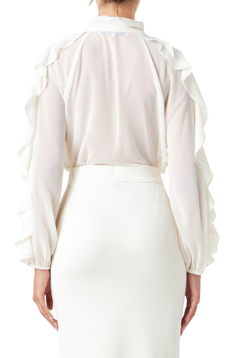Endless Rose Sheer Chiffon Ruffle Shirt, Alternate, color, Cream