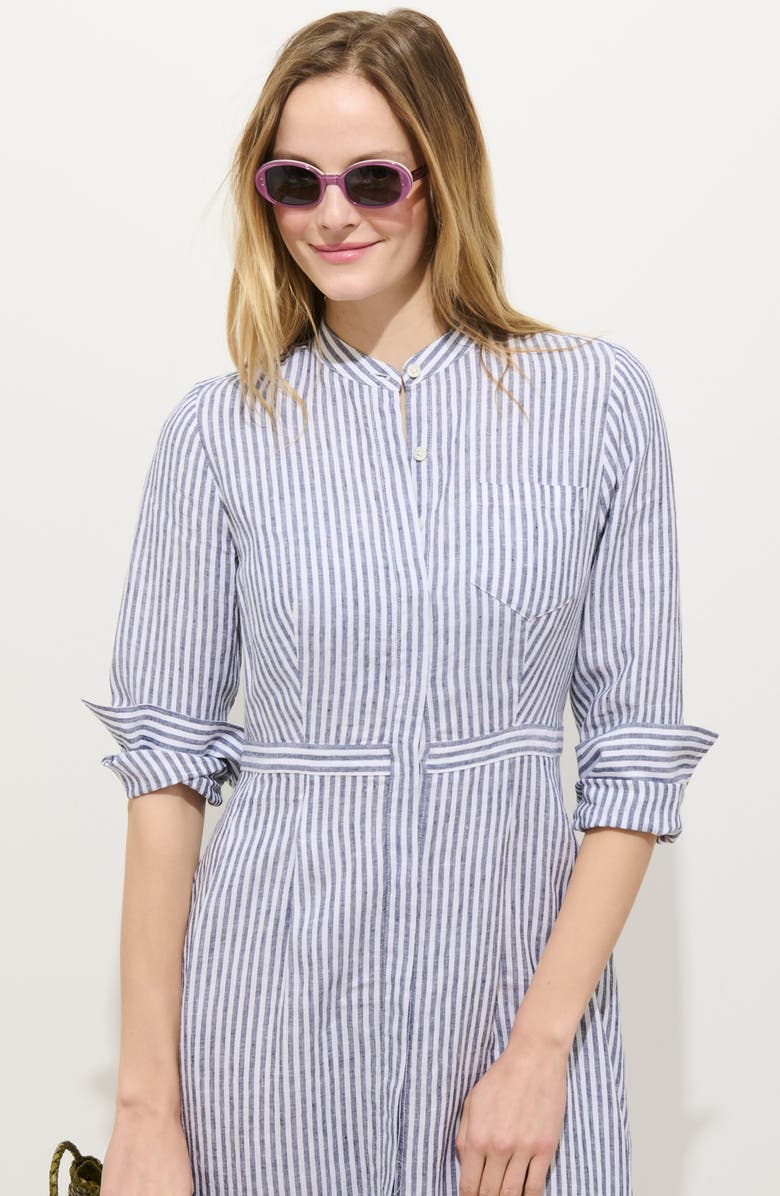 Alex Mill Isabella Long Sleeve Stripe Linen Shirtdress, Alternate, color, Navy / Ivory