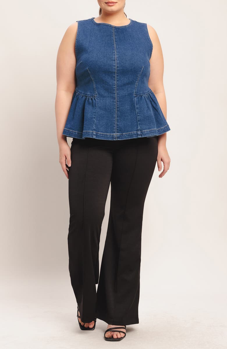 FLYING TOMATO Denim Peplum Top, Alternate, color, Medium Indigo