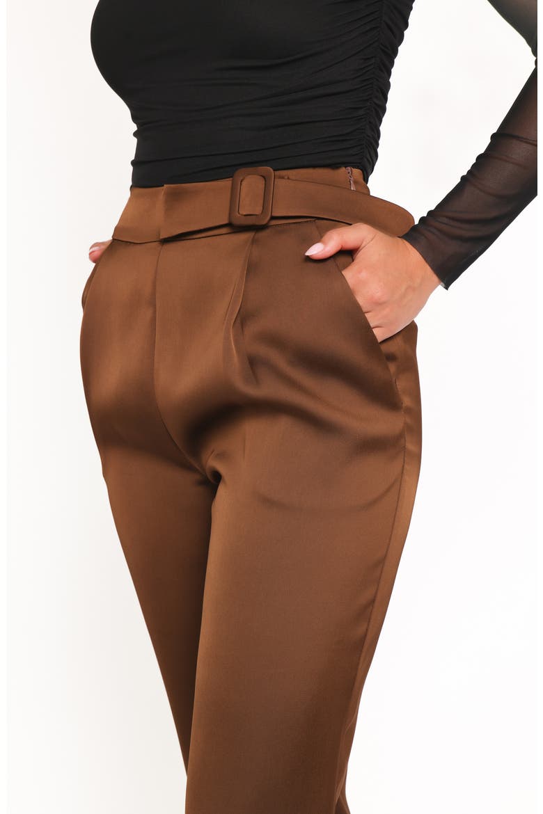 Trina Belted Satin Pants, Alternate, color, BROWN