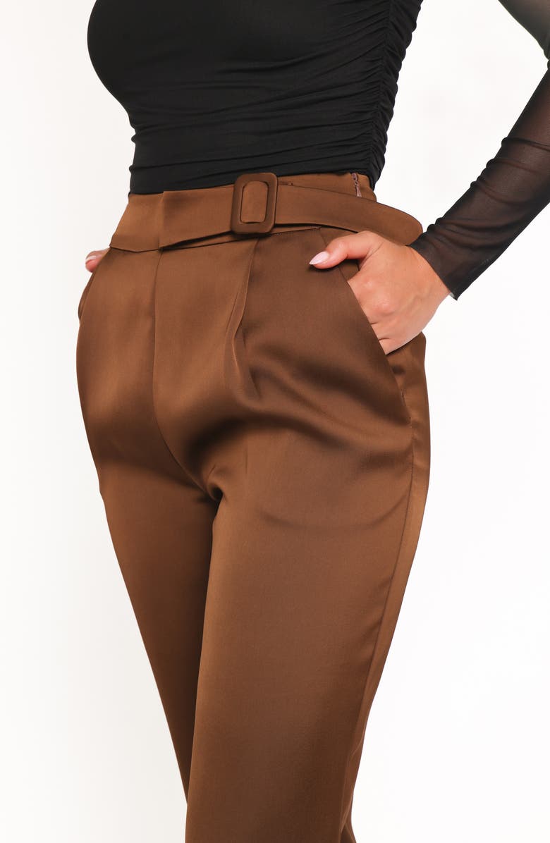 Petal & Pup Trina Belted Satin Pants, Alternate, color, Brown
