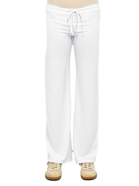 Womens Basic Ribbed Knit Drawstring Straight Leg Lounge Pants