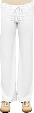 24seven Comfort Apparel Womens Basic Ribbed Knit Drawstring Straight Leg Lounge Pants