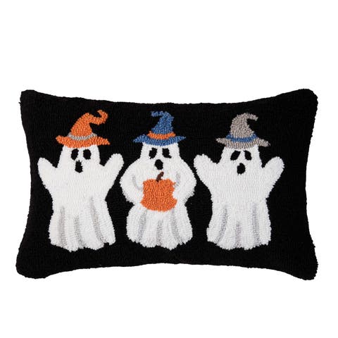 Ghost Witch Trio Halloween Hooked Lumbar Accent Pillow