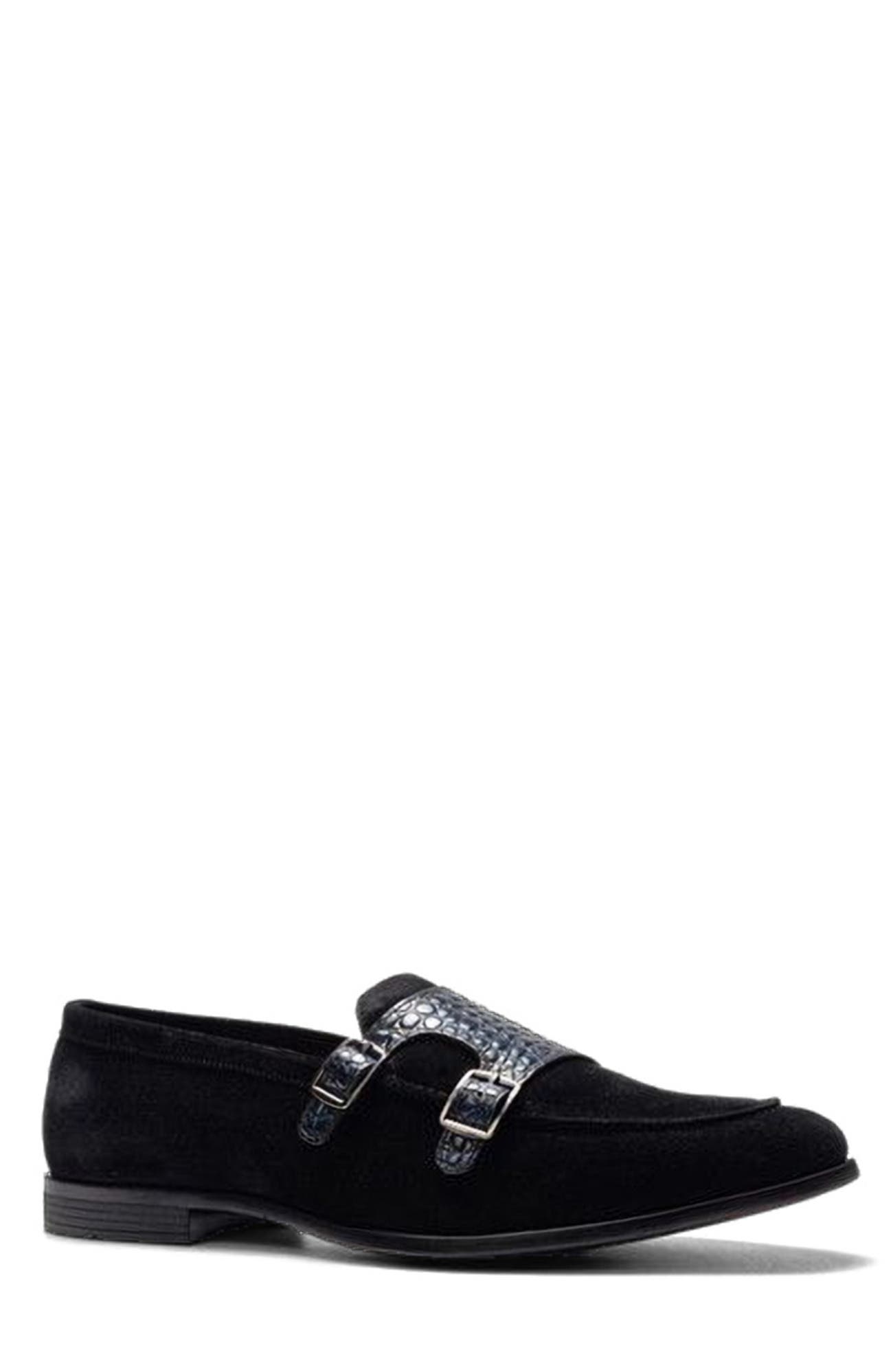 Virtuoso Double Monk Loafer, Alternate, color, Navy Croco Print