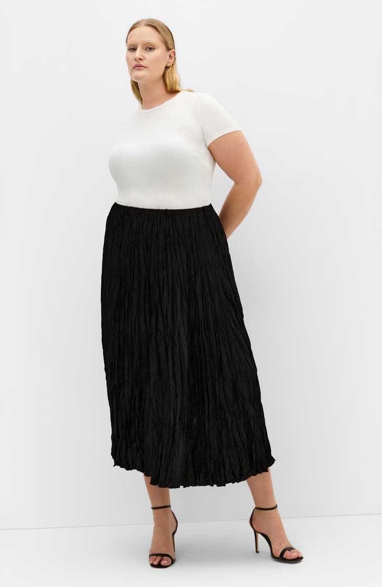 City Chic Imogen Pleated Crinkle Midi Skirt, Alternate, color, Black