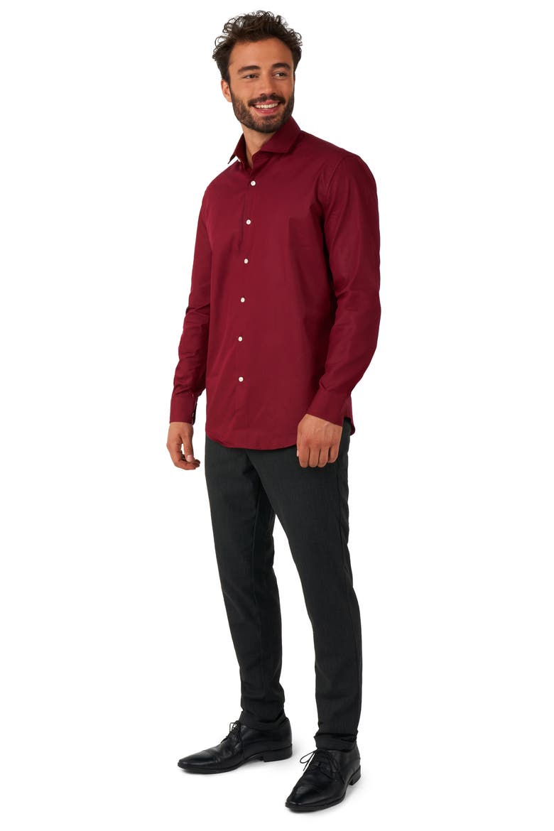 Blazing Burgundy Solid Button-Up Shirt, Alternate, color, RED