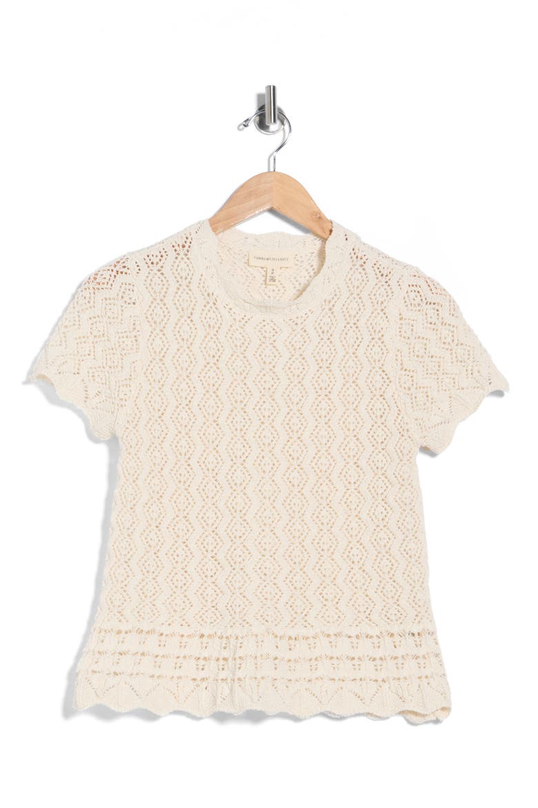 Short Sleeve Pointelle Sweater, Alternate, color, ALMOND CREAM