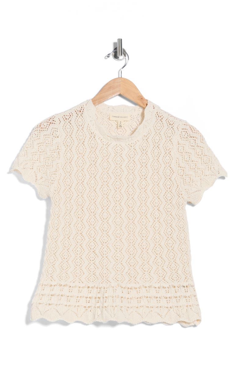 Current/Elliott Short Sleeve Pointelle Sweater, Main, color, Almond Cream