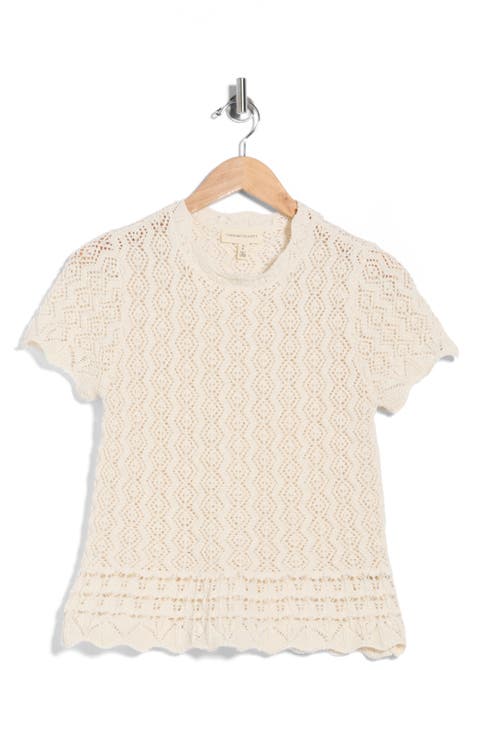 Short Sleeve Pointelle Sweater