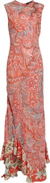 Etro Paisley Asymmetric Ruffle Hem Dress