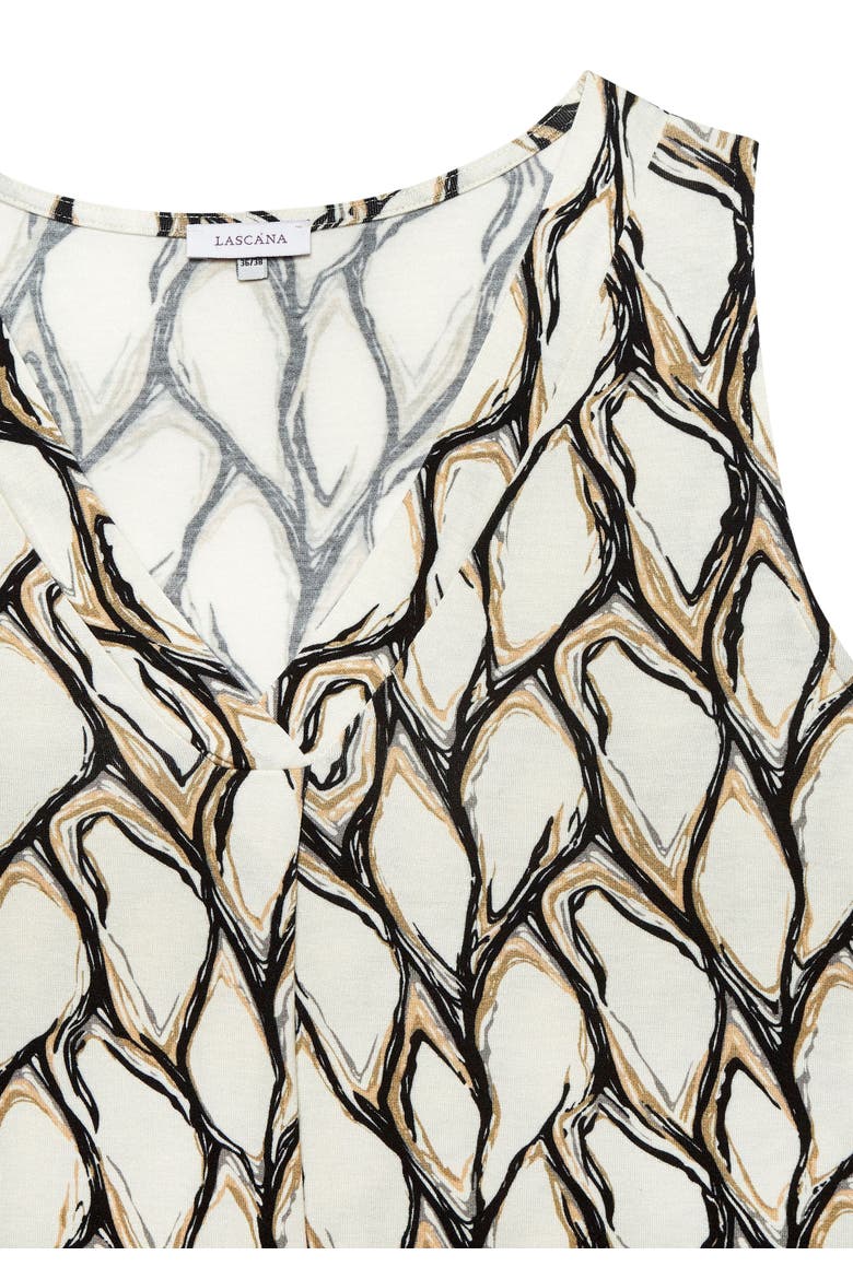 Printed V-Neck Tank Top, Alternate, color, Ivory Khaki