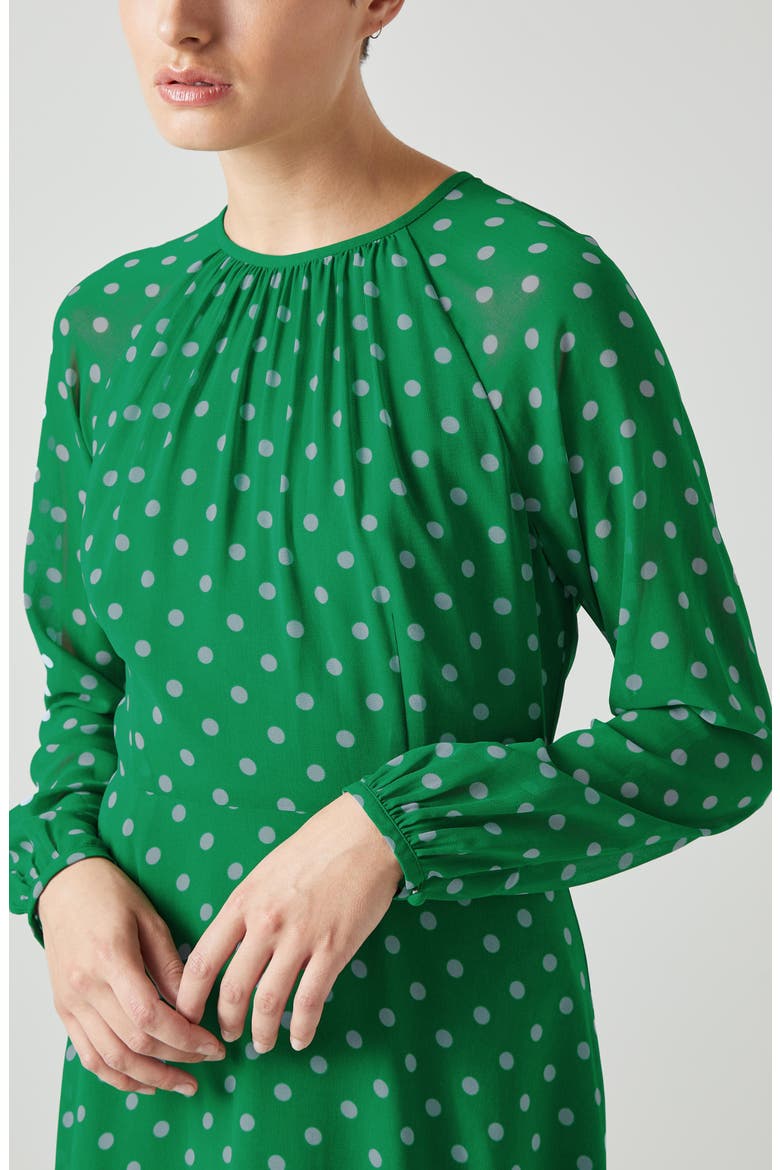Addison Polka Dot Long Sleeve Midi Dress, Alternate, color, GREEN