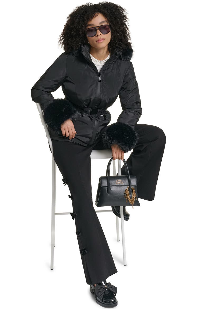 Faux Fur Trim Hooded Puffer Jacket, Alternate, color, BLACK