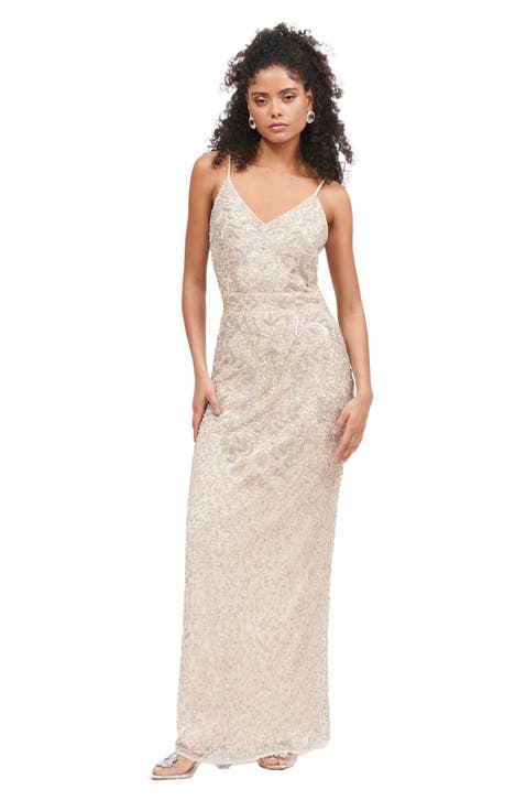 Occasion Embellished Sequin Beaded V Neck With Straps Evening Maxi Dress
