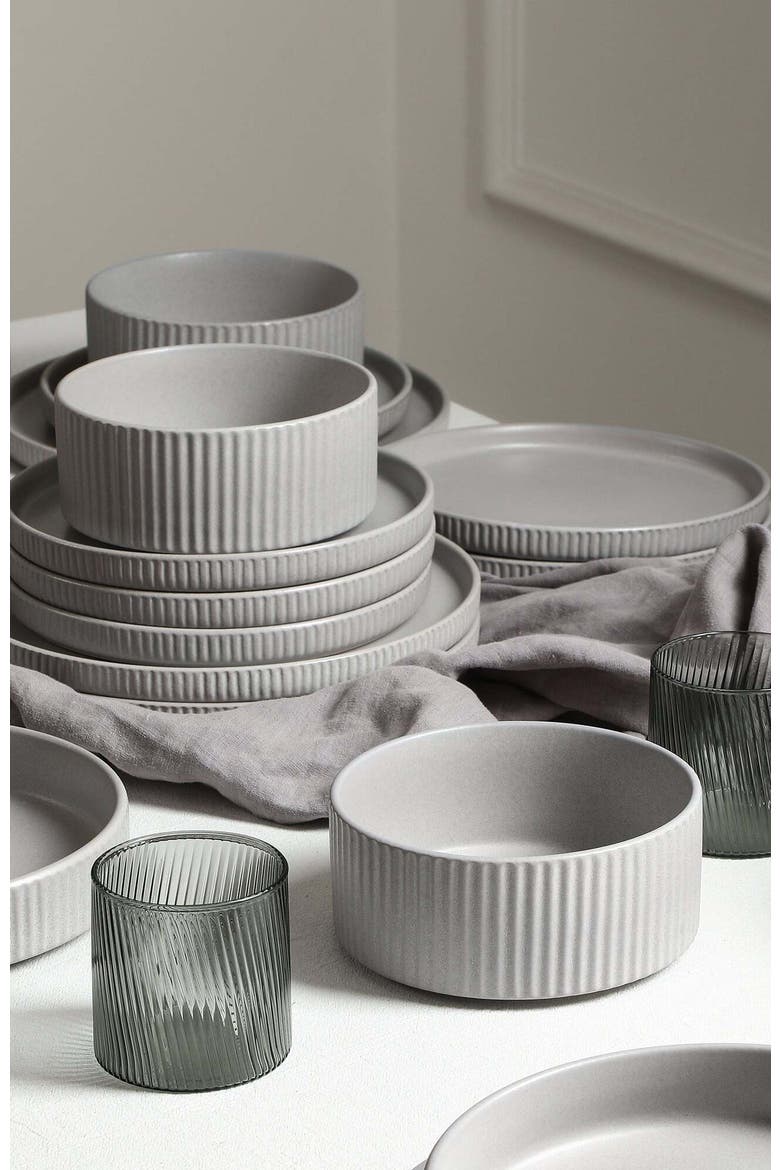 Haven Stoneware 16-Piece Dinnerare Set with Glasses, Alternate, color, Grey 12-piece