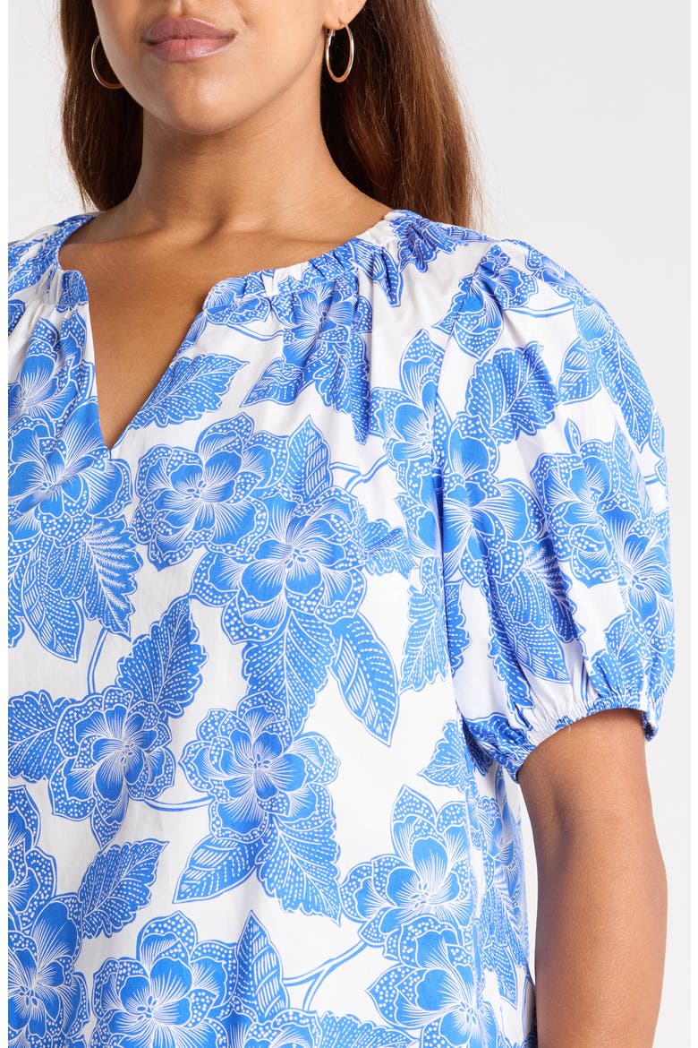 Rency Floral Gily Puff Sleeve Cotton Top, Alternate, color, WHITE BLUES