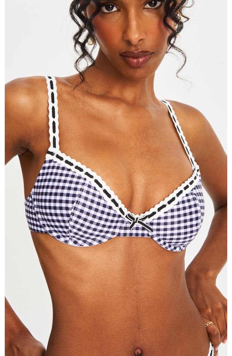 Miss Circle Geneva Gingham Lace Decoration Bikini Top, Alternate, color, Black