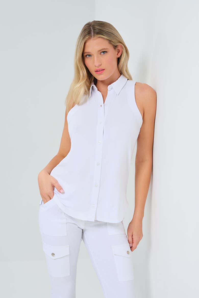 Elise Sleeveless Button Up Top, Main, color, White