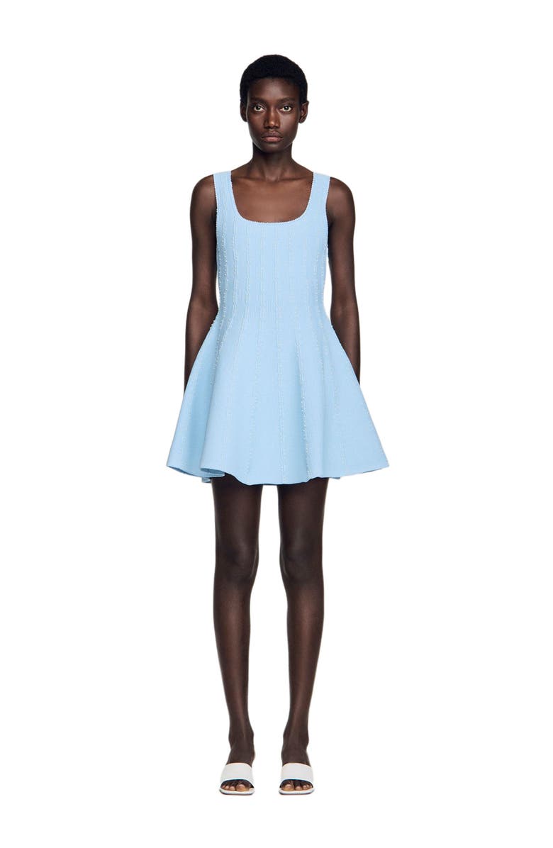 SANDRO Beaded knit short dress, Alternate, color, Sky Blue