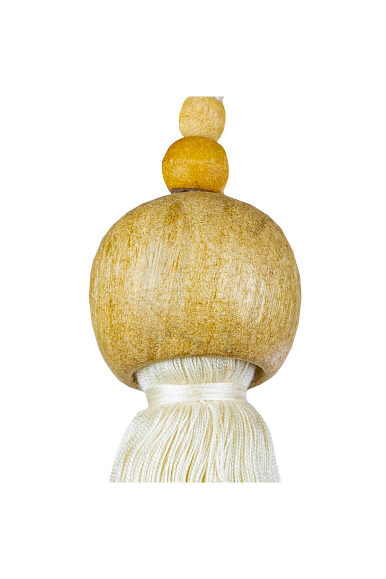 Beaded Cap Tassel White Cotton & Wood, Alternate, color, White