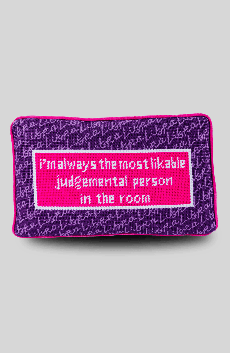 Furbish Libra Needlepoint Pillow, Main, color, Dark Purple