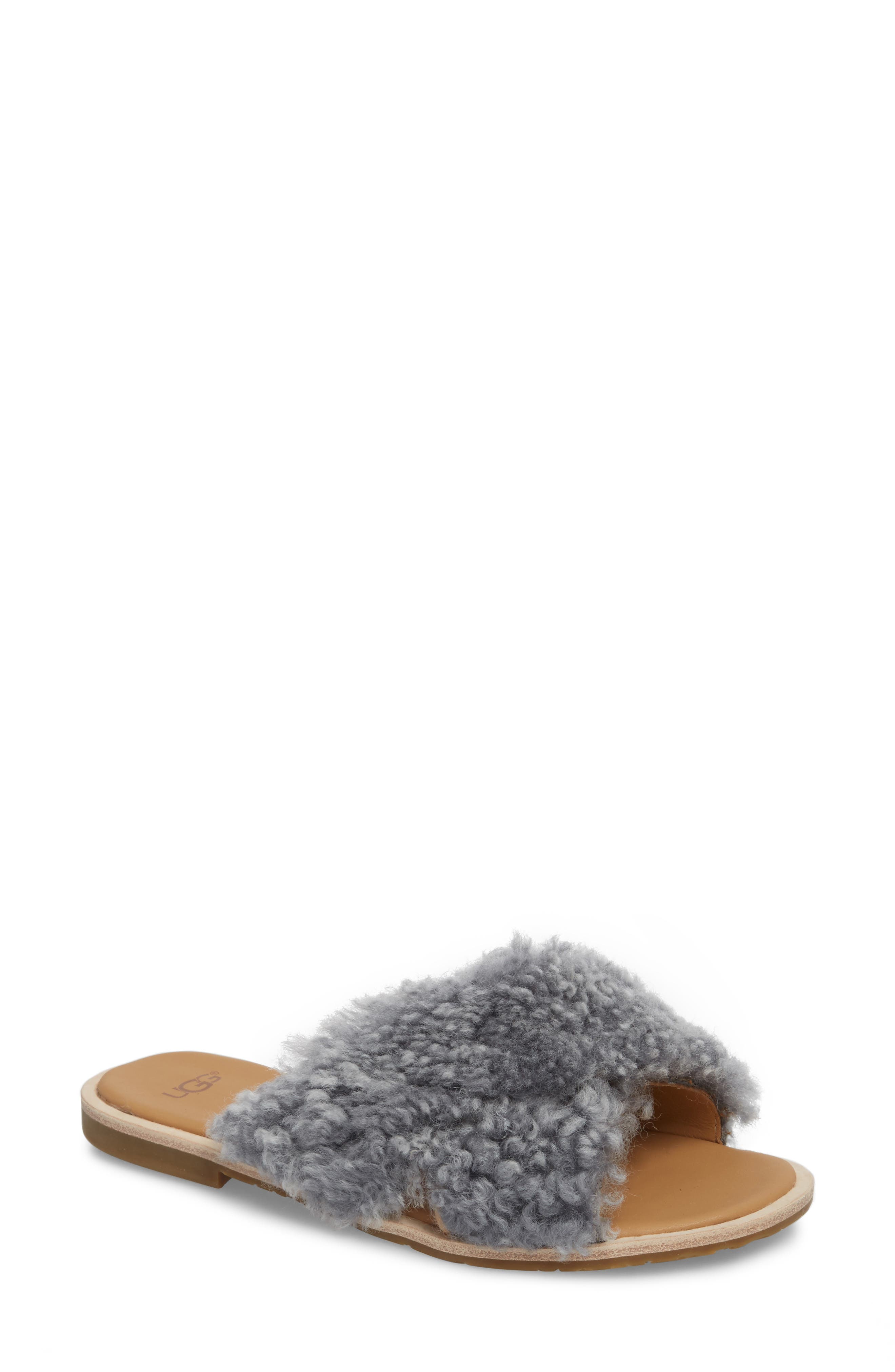 Joni Genuine Shearling Slide Sandal, Main, color, LUDE GREY