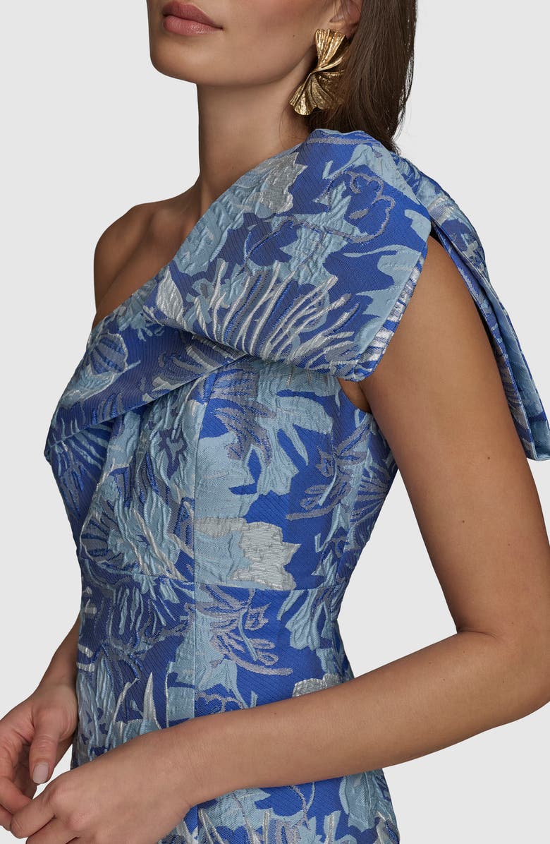 Donna Karan New York Metallic One-Shoulder Jacquard Mermaid Gown, Alternate, color, Dazzling Blue