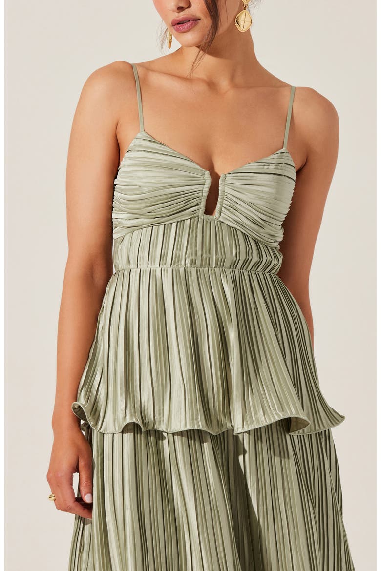 astr the label women's lupin pleated satin dress ASTR the Label | Lupin Pleated Tiered Maxi Dress in Lilac