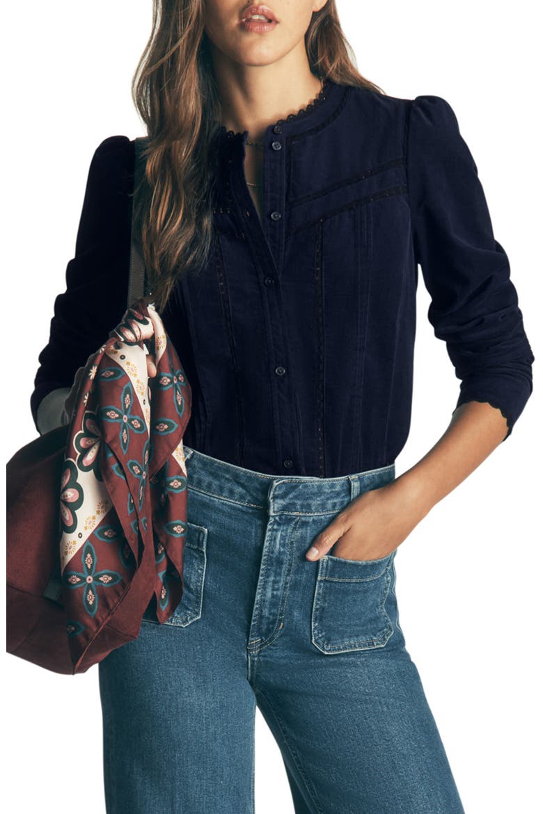 Carmen Lace Trim Corduroy Top, Main, color, NAVY