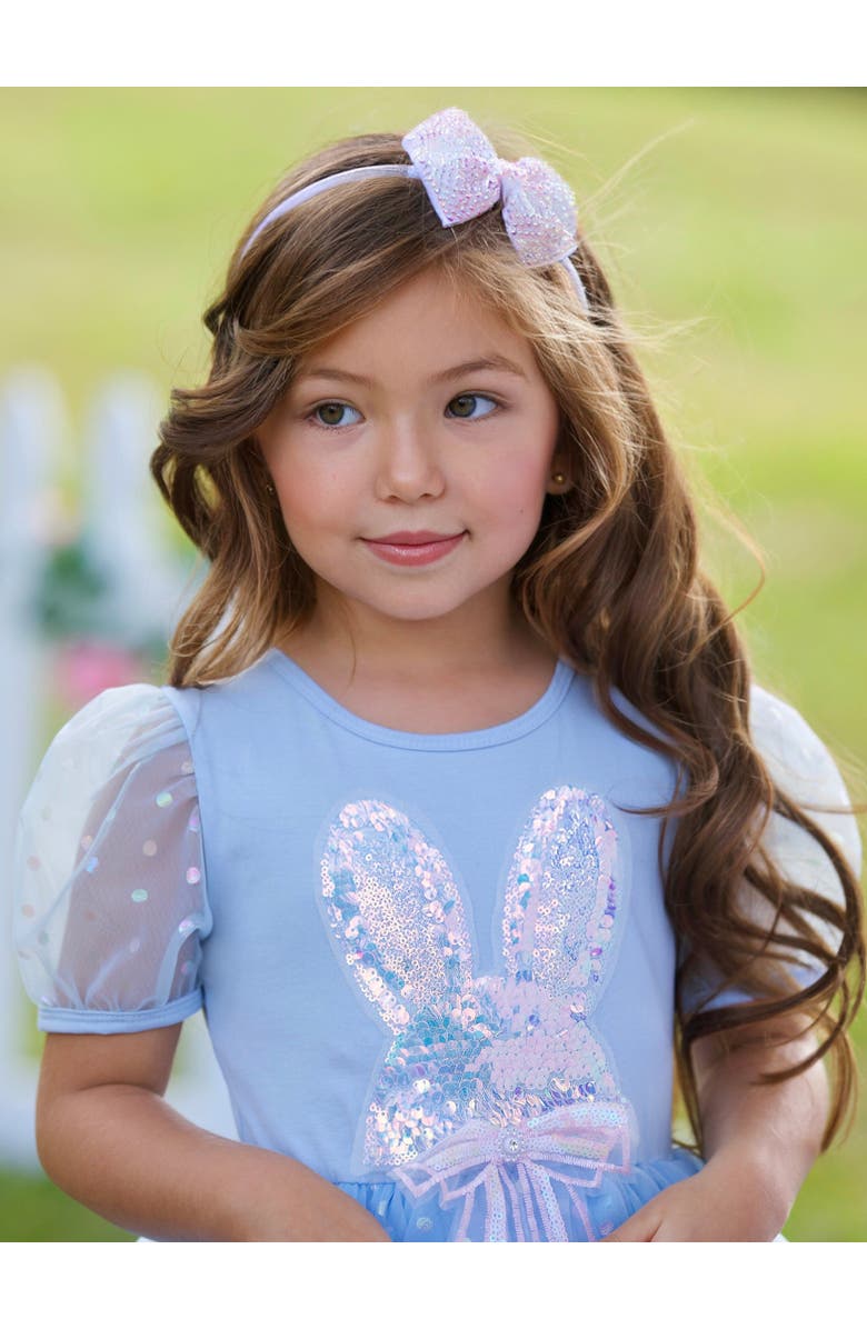 Mia Belle Girls Girls Sequin Bunny Tulle Ruffle Dress, Alternate, color, Blue