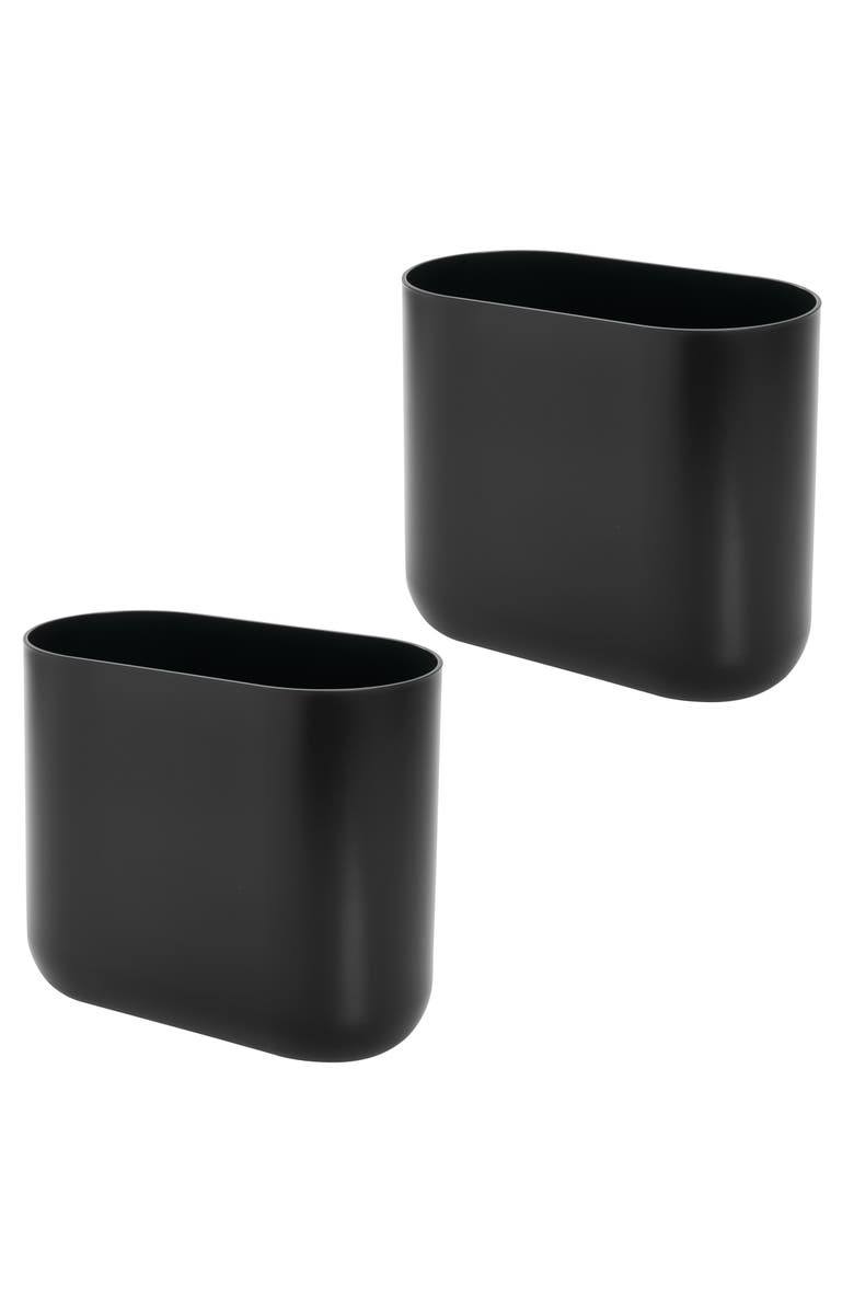 iDesign Small Plastic 1.9 Gallon / 7 L  Oval Bathroom Trash Can, 2-Pack, Black, Main, color, Black