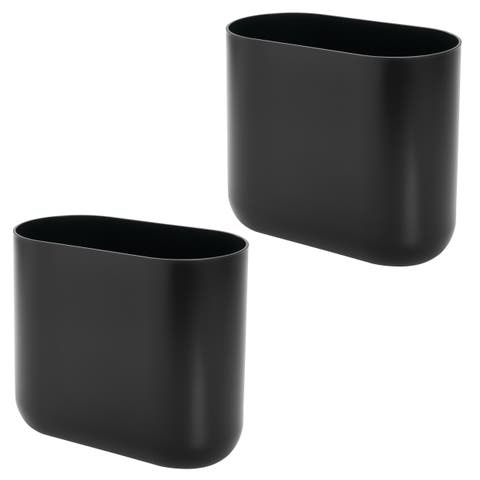 Small Plastic 1.9 Gallon / 7 L  Oval Bathroom Trash Can, 2-Pack, Black