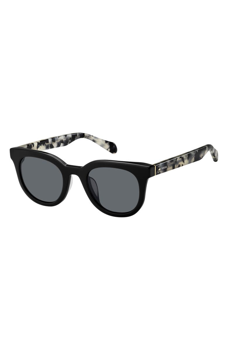 Fossil 48mm Round Sunglasses, Alternate, color, Black