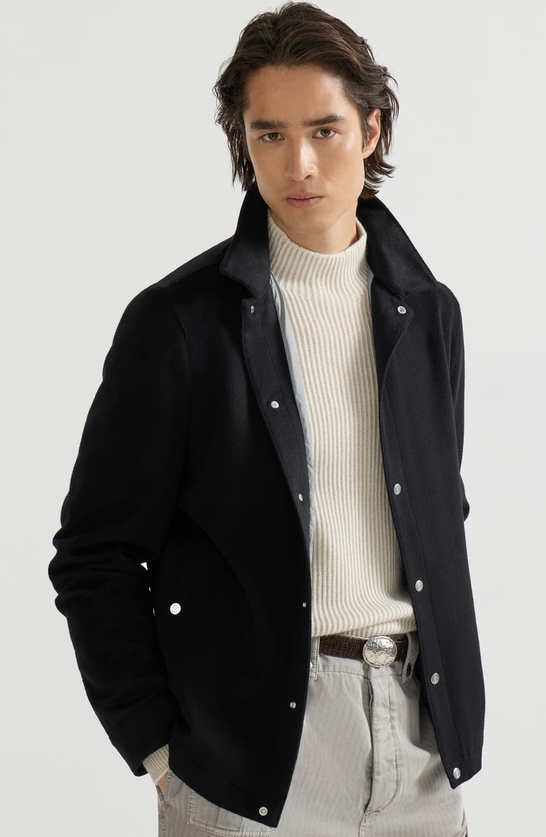 Brunello Cucinelli Lightweight cashmere flannel outerwear jacket, Alternate, color, Black