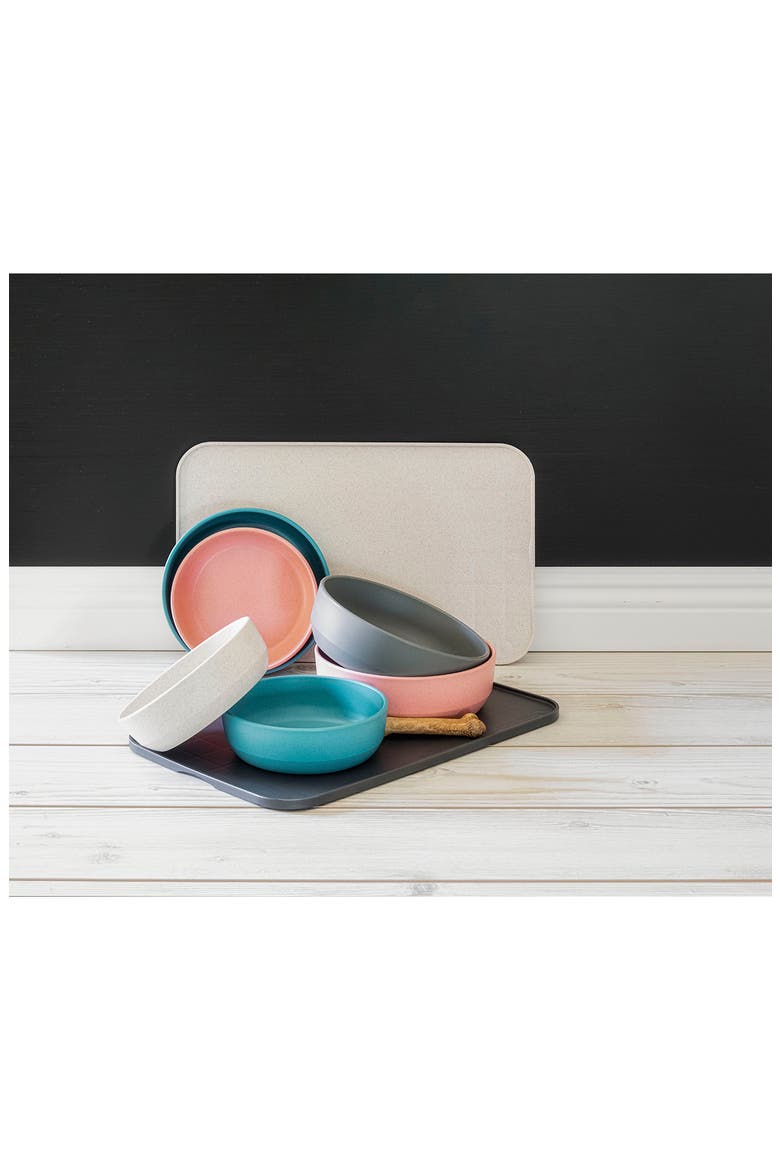Three-Piece Medium Bevel Bowls & Slip Mat Set, Alternate, color, CORAL