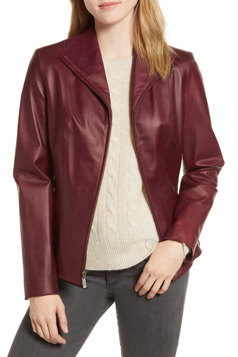 Lambskin Leather Scuba Jacket, Alternate, color, DEEP BERRY