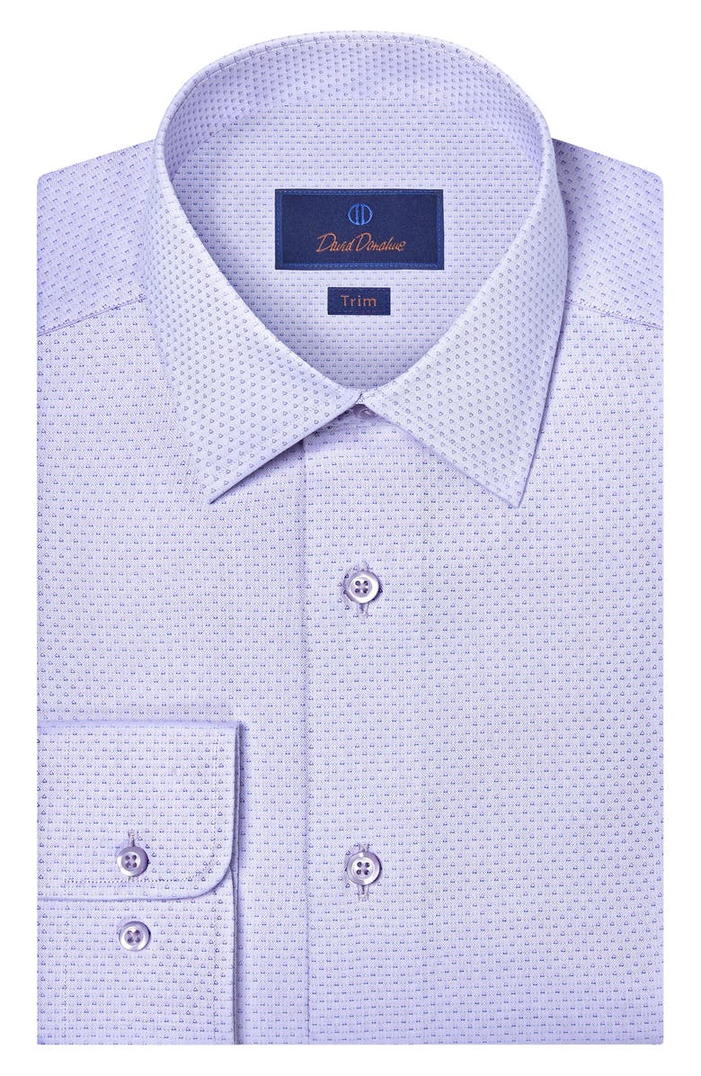 David Donahue Trim Fit Light Purple Micropattern Cotton Dobby Dress Shirt, Main, color, Lilac/ Blue