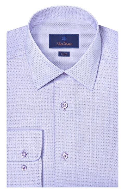 Trim Fit Light Purple Micropattern Cotton Dobby Dress Shirt
