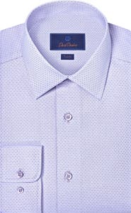 David Donahue Trim Fit Light Purple Micropattern Cotton Dobby Dress Shirt