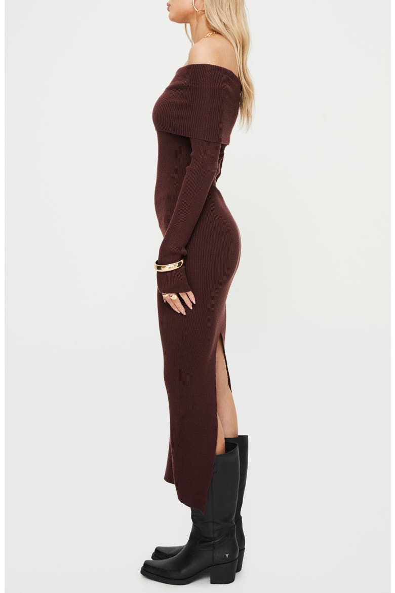 Phylis Off the Shoulder Long Sleeve Rib Maxi Dress, Alternate, color, CHOCOLATE