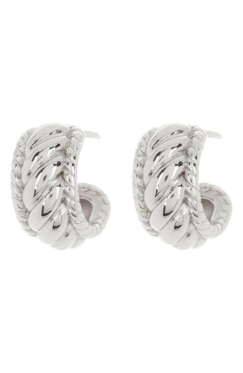Sterling Forever Kalina Quilted Huggie Hoop Earrings, Main, color, Silver