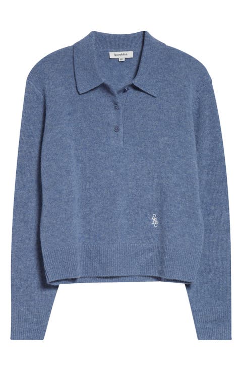 Embroidered Logo Cashmere & Wool Polo Sweater