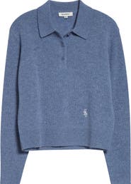 Sporty & Rich Embroidered Logo Cashmere & Wool Polo Sweater