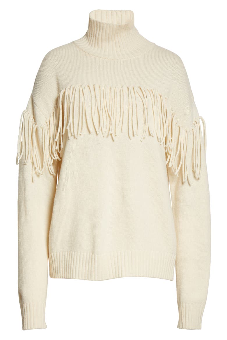 Fringe Merino Wool Sweater, Alternate, color, WHITE