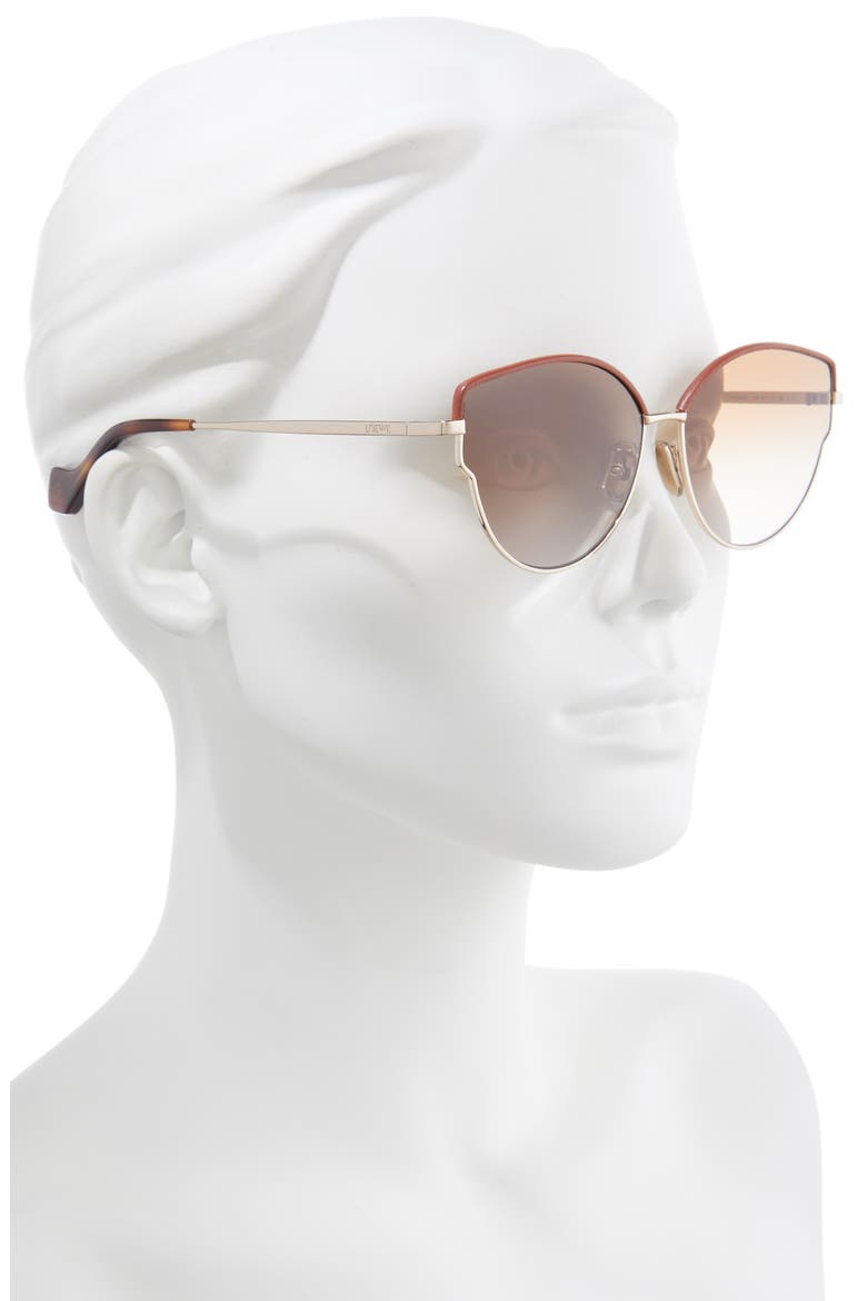 60mm Gradient Butterfly Sunglasses, Alternate, color, ROSE GOLD/RED LEATHER/BRWN