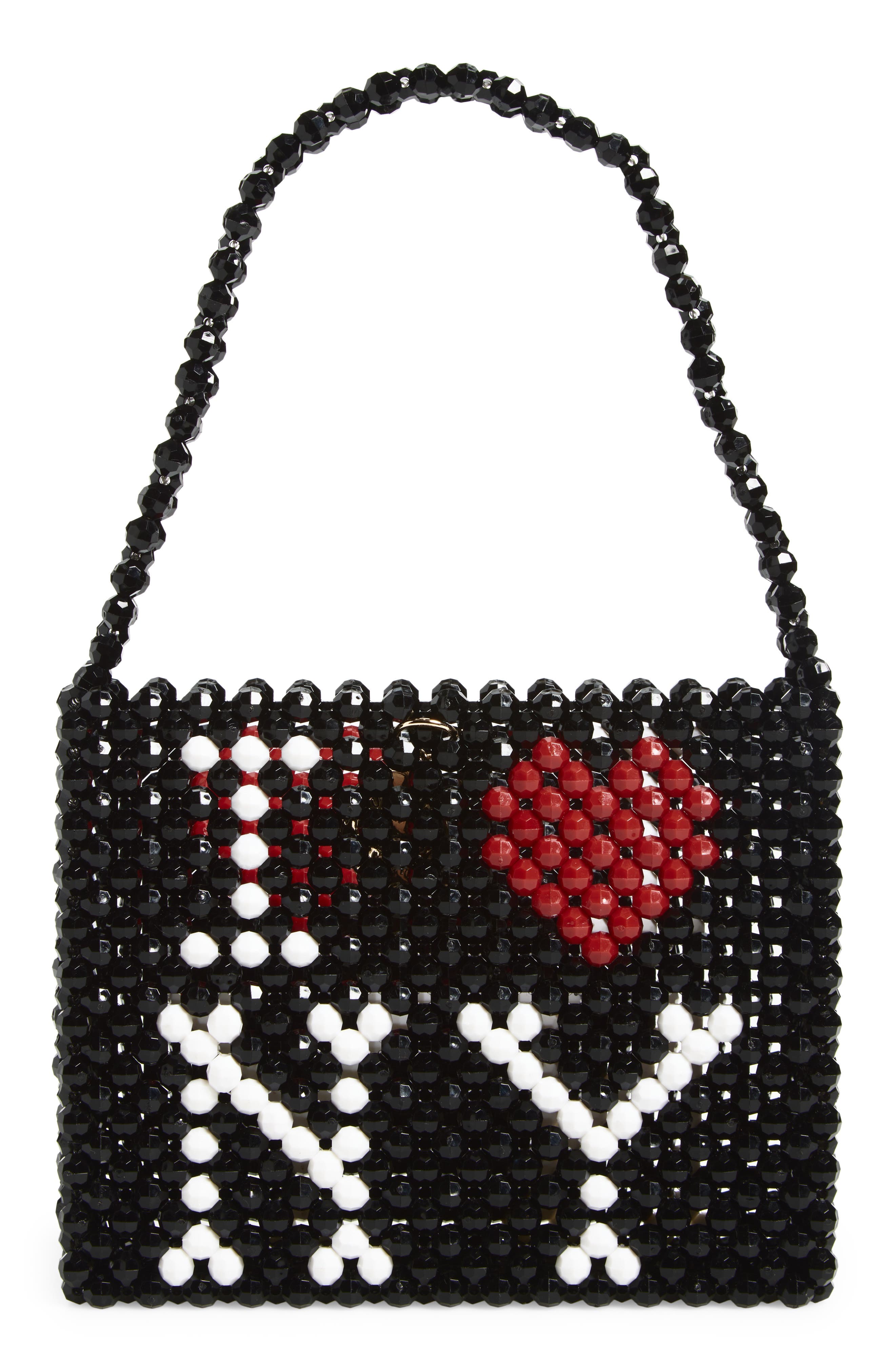 Susan Alexandra I LOVE NY Beaded Top Handle Bag, Alternate, color, Black