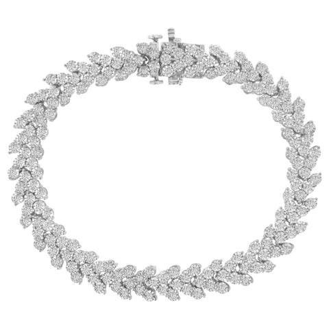 .925 Sterling Silver 2.00 Cttw Miracle Set Diamond Laurel Wreath Link Bracelet