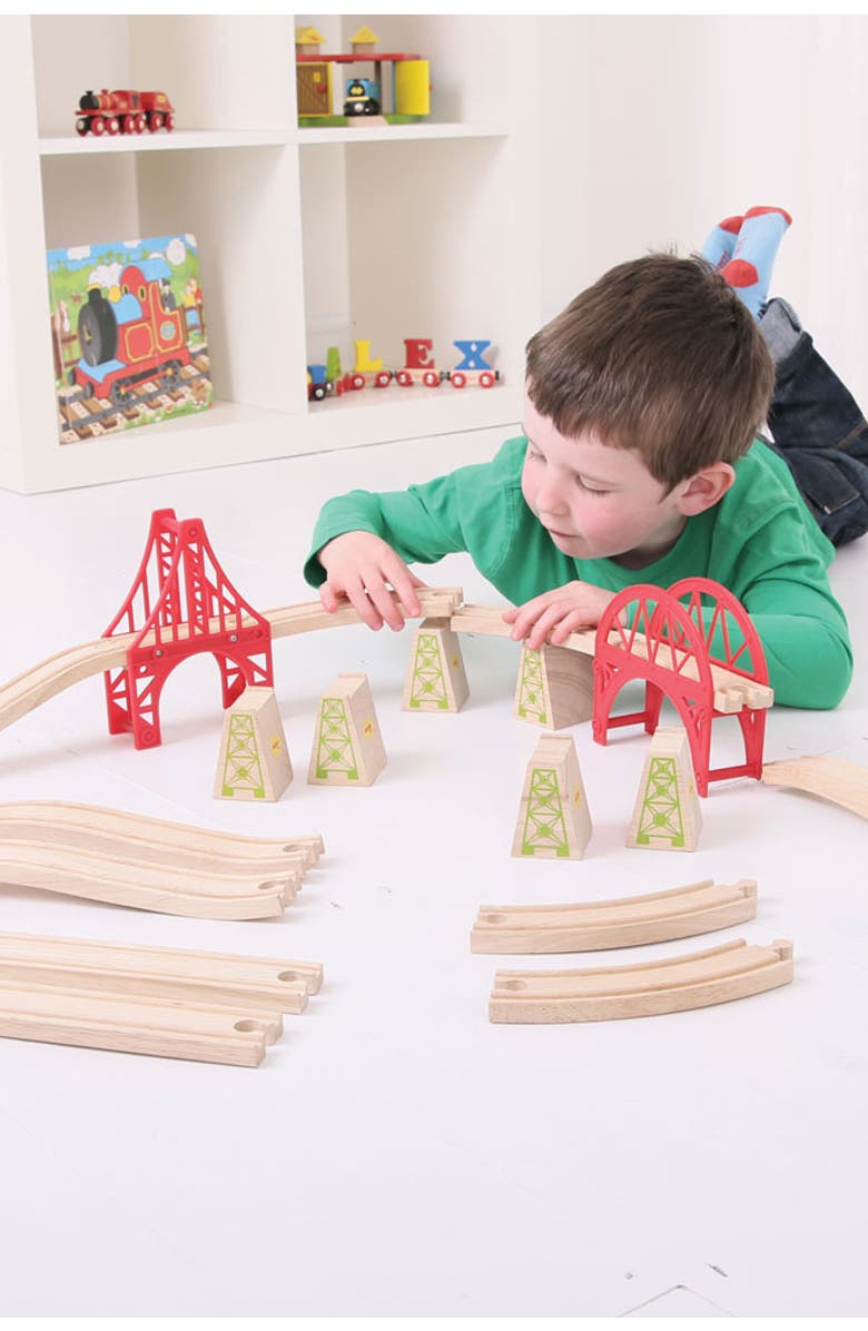 Bigjigs Rail Bridge Expansion Set, Alternate, color, Brown