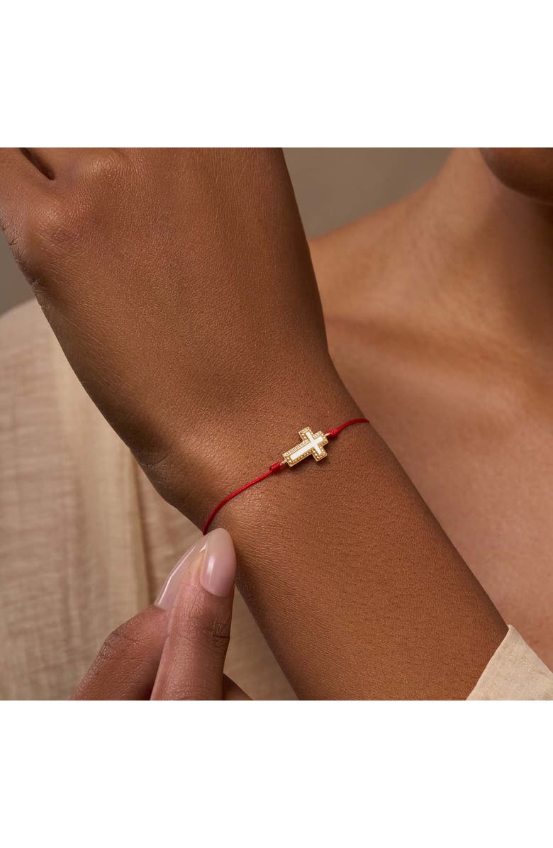 Karma and Luck Faithful Abundance Cross Mother of Pearl Red String Bracelet, Alternate, color, Red